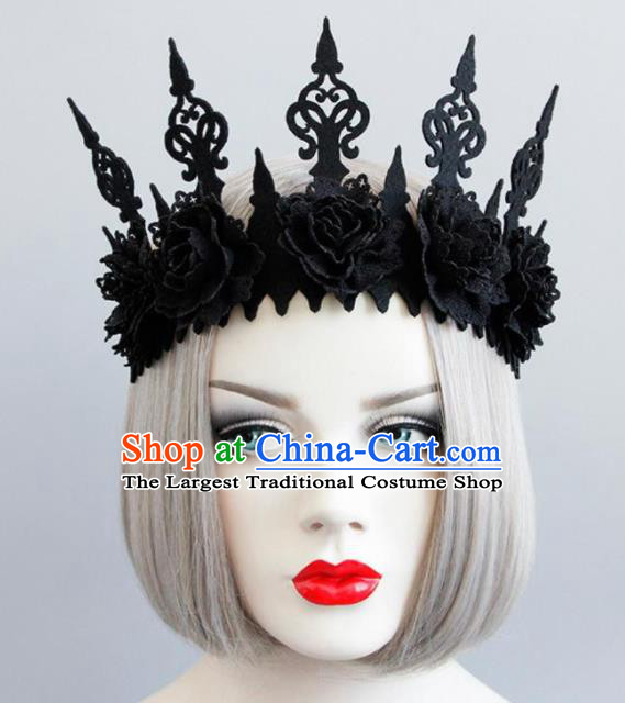 Halloween Handmade Cosplay Queen Headwear Fancy Ball Stage Show Black Peony Royal Crown for Women