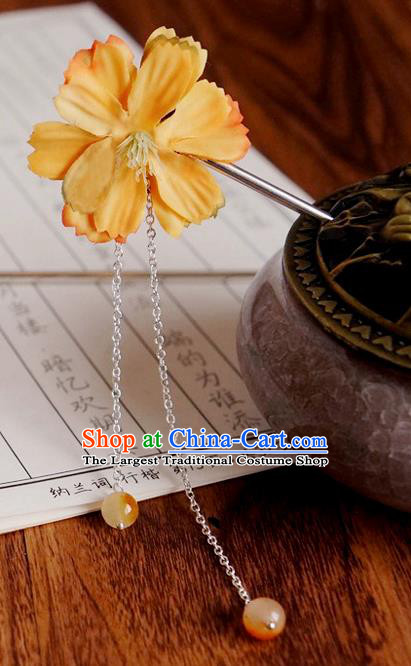 Chinese Ancient Song Dynasty Princess Yellow Peach Flower Hairpins Traditional Hanfu Court Hair Accessories for Women