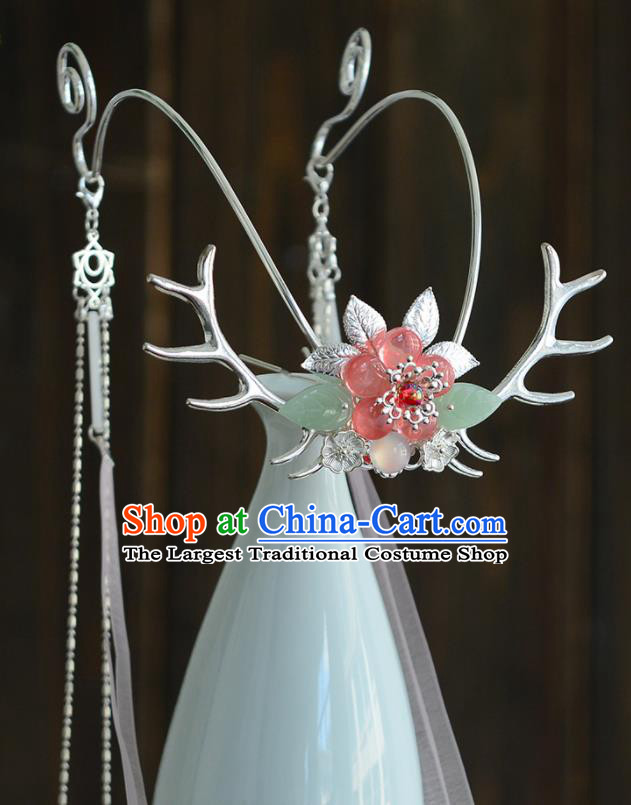 Chinese Ancient Tang Dynasty Palace Princess Antler Hair Crown Hairpins Traditional Hanfu Court Hair Accessories for Women