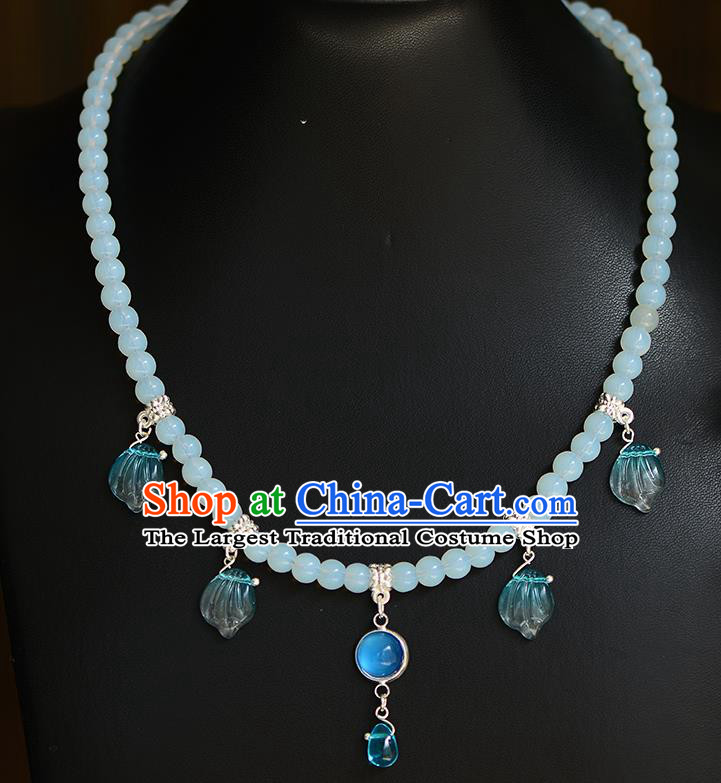 Chinese Traditional Hanfu Jewelry Accessories Ancient Ming Dynasty Princess Blue Necklace for Women
