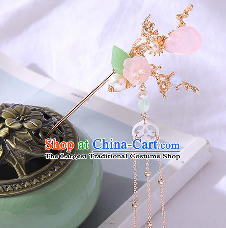 Chinese Ancient Tang Dynasty Princess Pink Flower Hair Clip Hairpins Traditional Hanfu Court Hair Accessories for Women