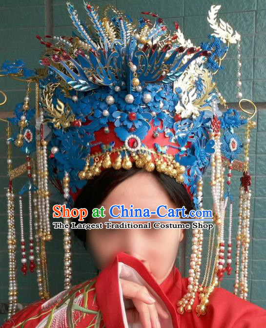 Chinese Ancient Ming Dynasty Cloisonne Phoenix Coronet Hairpins Traditional Hanfu Court Princess Hair Accessories for Women