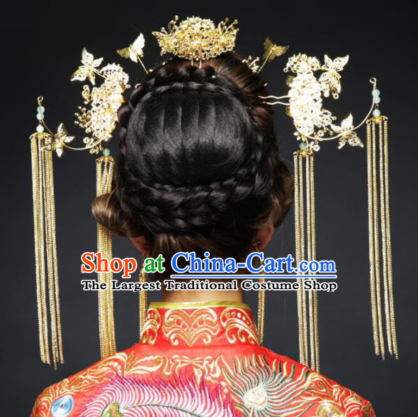 Chinese Ancient Ming Dynasty Bride Phoenix Coronet Hairpins Traditional Hanfu Court Princess Hair Accessories for Women