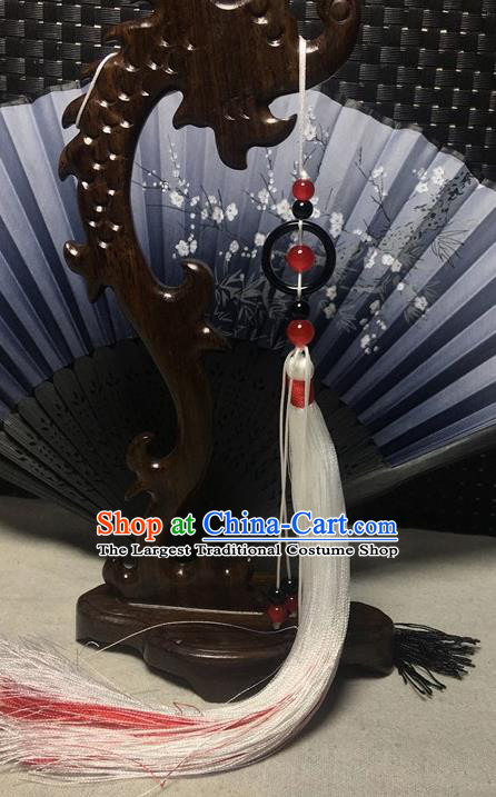 Traditional Chinese Hanfu Jade Waist Accessories Ancient Swordsman White Tassel Pendant