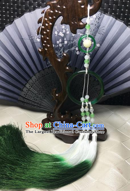 Traditional Chinese Hanfu Green Jade Ring Waist Accessories Ancient Swordsman Tassel Pendant