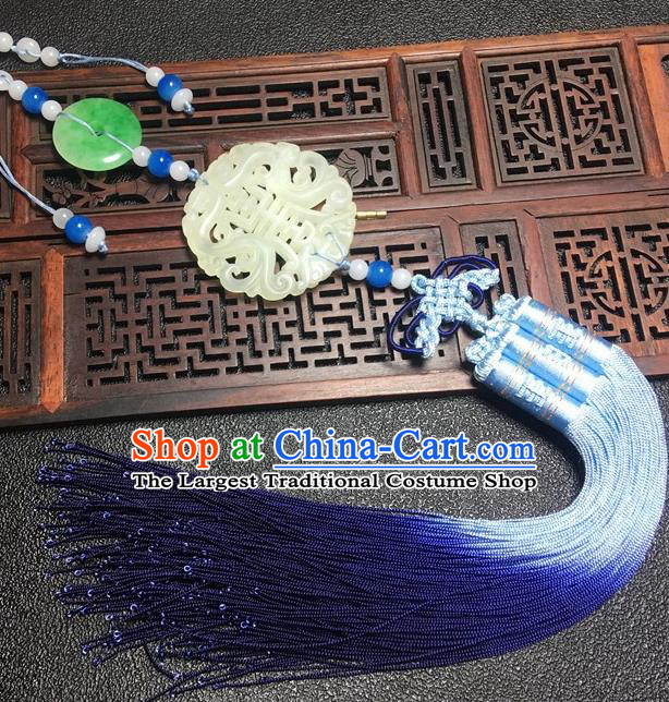 Traditional Chinese Hanfu Jade Carving Longevity Waist Accessories Ancient Swordsman Brooch Tassel Pendant