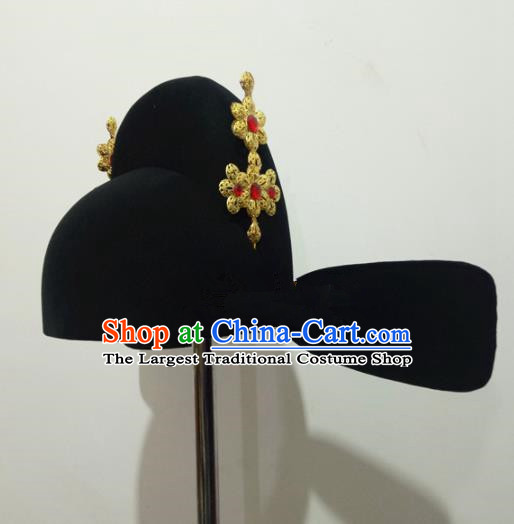Chinese Traditional Handmade Ming Dynasty Minister Black Hat Ancient Drama Bridegroom Headwear for Men