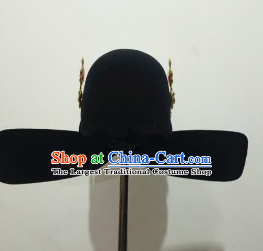 Chinese Traditional Handmade Ming Dynasty Minister Black Hat Ancient Drama Bridegroom Headwear for Men