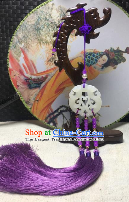 Traditional Chinese Hanfu Jade Carving Phoenix Waist Accessories Palace Purple Tassel Pendant Ancient Swordsman Brooch