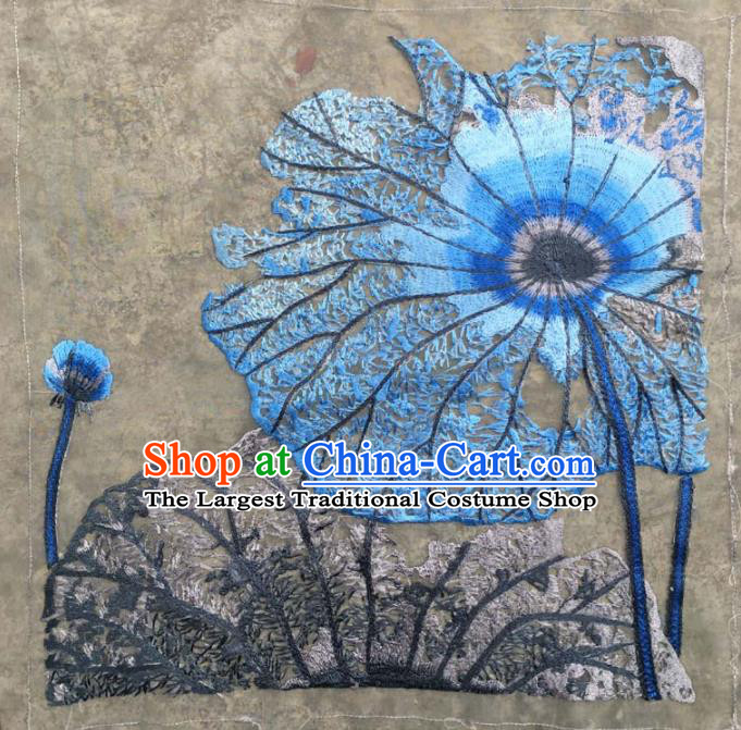 Chinese Traditional Embroidery Cloth Accessories National Embroidered Blue Lotus Dress Patch