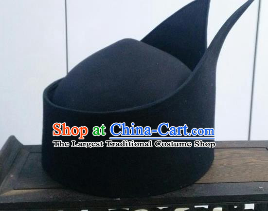 Chinese Traditional Handmade Han Dynasty Prime Minister Black Hat Ancient Drama Chancellor Headwear for Men