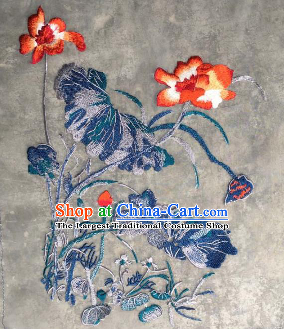 Chinese Traditional National Embroidered Red Lotus Dress Patch Embroidery Cloth Accessories