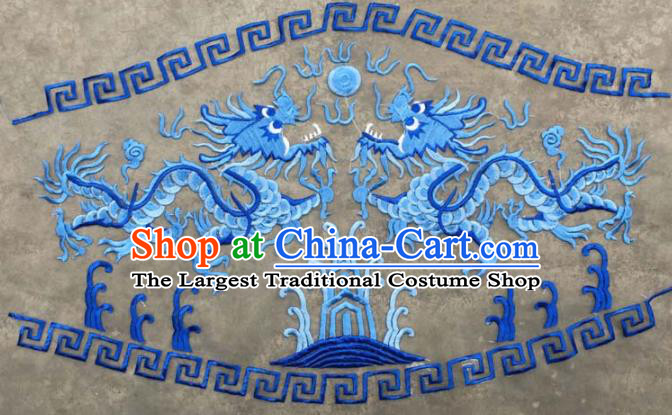 Chinese Traditional National Embroidered Blue Dragons Applique Dress Patch Embroidery Cloth Accessories