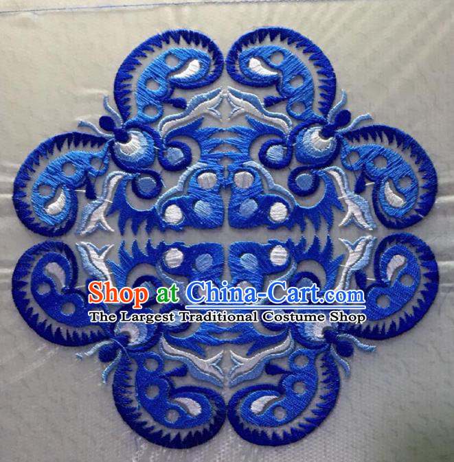 Chinese Traditional National Blue Embroidered Applique Dress Patch Embroidery Cloth Accessories