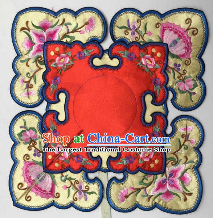 Chinese Traditional Embroidery Flowers Red and Yellow Shoulder Accessories National Embroidered Cloud Patch