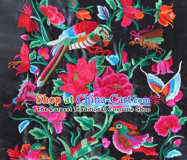 Chinese Traditional Embroidered Peony Birds Applique National Dress Patch Embroidery Cloth Accessories
