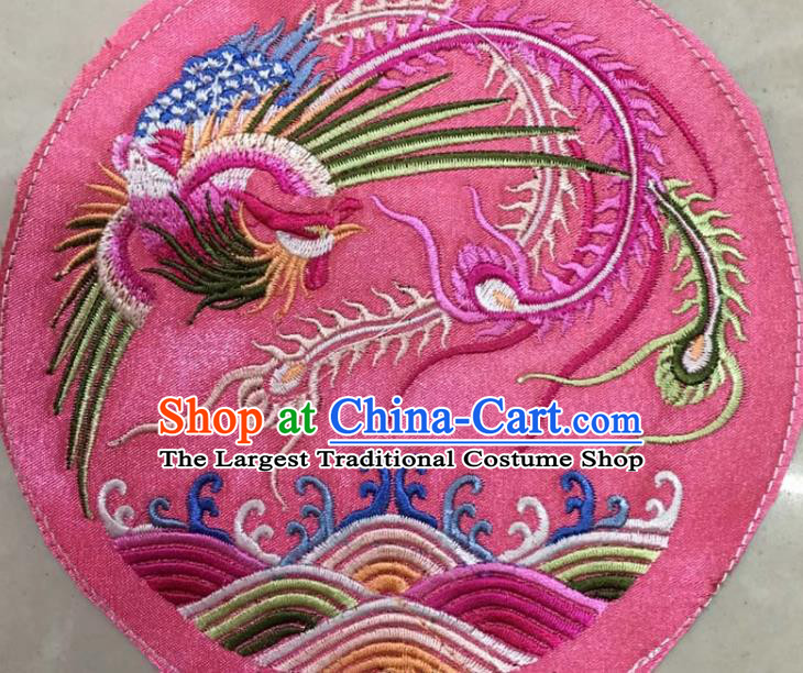 Chinese Traditional Embroidered Phoenix Pink Round Applique National Dress Patch Embroidery Cloth Accessories