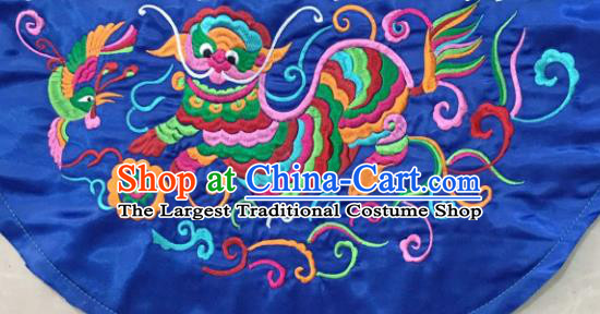 Chinese Traditional Embroidered Kylin Blue Applique National Dress Patch Embroidery Cloth Accessories