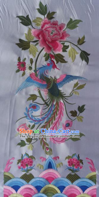 Chinese Traditional Embroidered Phoenix Peony White Applique National Dress Patch Embroidery Cloth Accessories