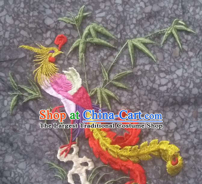 Chinese Traditional Embroidered Phoenix Bamboo Applique National Dress Patch Embroidery Cloth Accessories