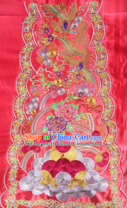 Chinese Traditional Embroidered Peony Phoenix Red Applique National Dress Patch Embroidery Cloth Accessories