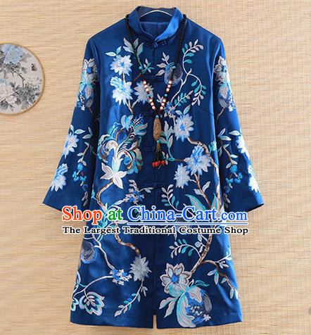 Chinese Traditional Embroidered Royalblue Jacket National Costume Qipao Upper Outer Garment for Women