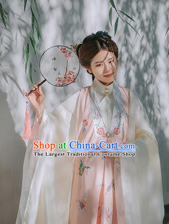 Traditional Chinese Ming Dynasty Imperial Consort Historical Costumes Pink Vest Ancient Palace Lady Hanfu Dress for Women