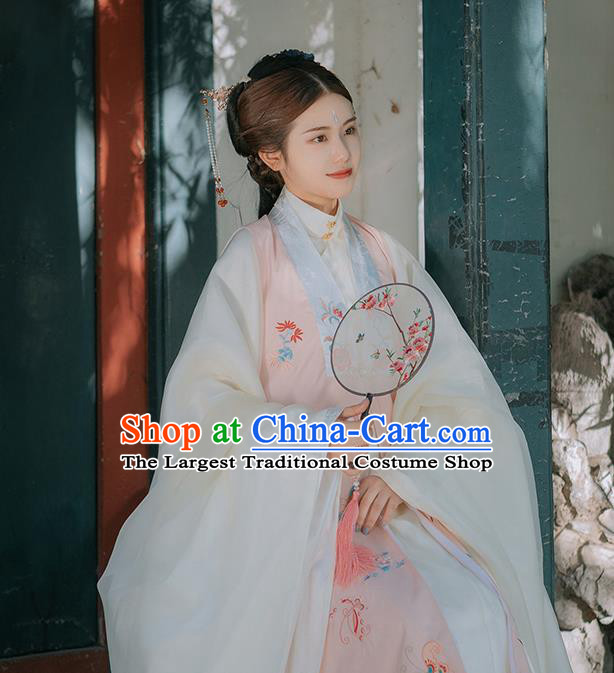 Traditional Chinese Ming Dynasty Imperial Consort Historical Costumes Pink Vest Ancient Palace Lady Hanfu Dress for Women