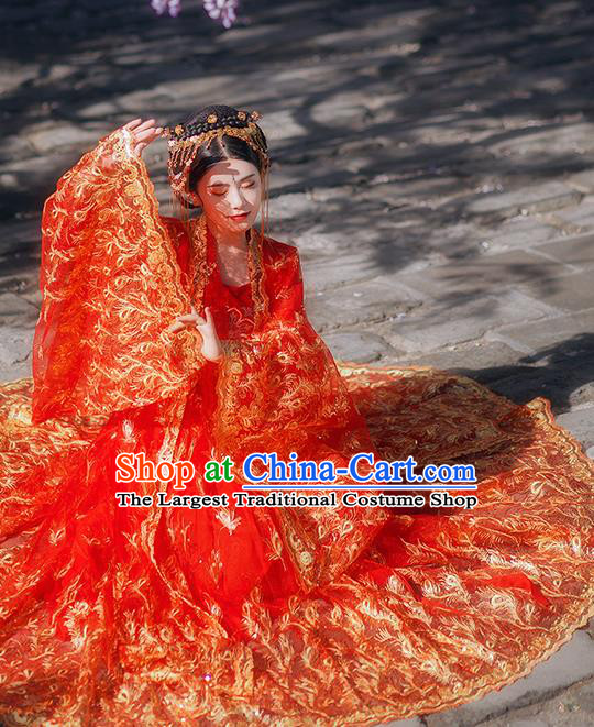 Traditional Chinese Tang Dynasty Wedding Red Hanfu Dress Ancient Court Princess Historical Costumes for Women