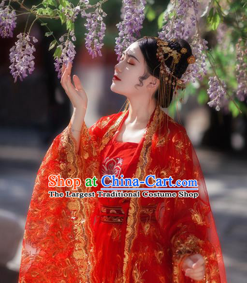 Traditional Chinese Tang Dynasty Wedding Red Hanfu Dress Ancient Court Princess Historical Costumes for Women