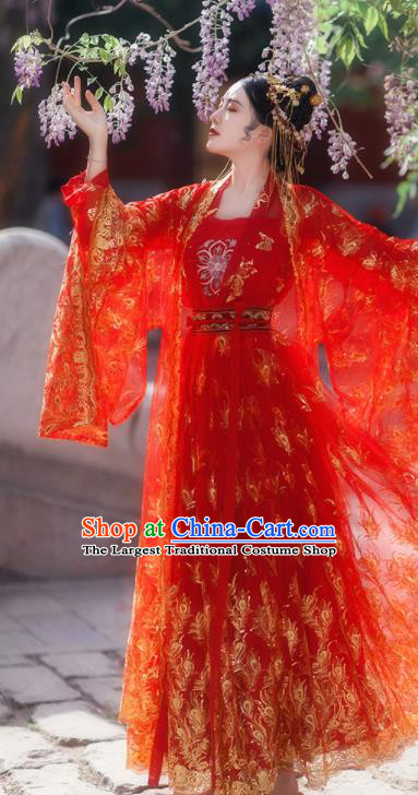 Traditional Chinese Tang Dynasty Wedding Red Hanfu Dress Ancient Court Princess Historical Costumes for Women