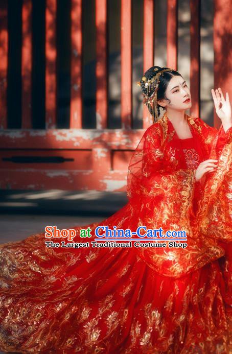 Traditional Chinese Tang Dynasty Wedding Red Hanfu Dress Ancient Court Princess Historical Costumes for Women