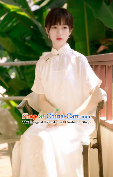 Traditional Chinese White Silk Qipao Dress National Tang Suit Cheongsam Costume for Women