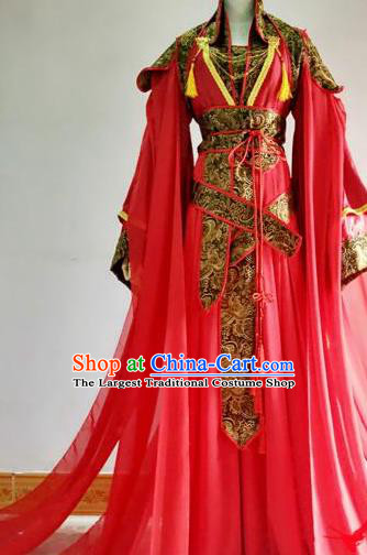 Chinese Traditional Cosplay Court Queen Red Costume Ancient Imperial Empress Hanfu Dress for Women