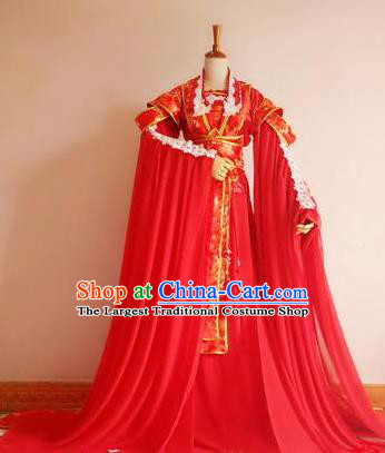 Chinese Traditional Cosplay Court Princess Wedding Costume Ancient Imperial Empress Red Hanfu Dress for Women