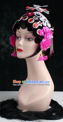 Chinese Traditional Beijing Opera Diva Rosy Flower Head Ornaments Hair Accessories for Women