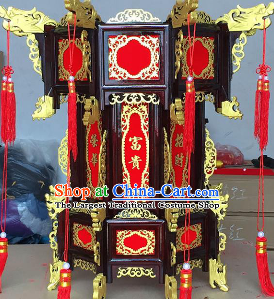 Chinese Traditional Carving Rosewood Golden Dragon Palace Lantern Asian New Year Handmade Lantern Ancient Lamp
