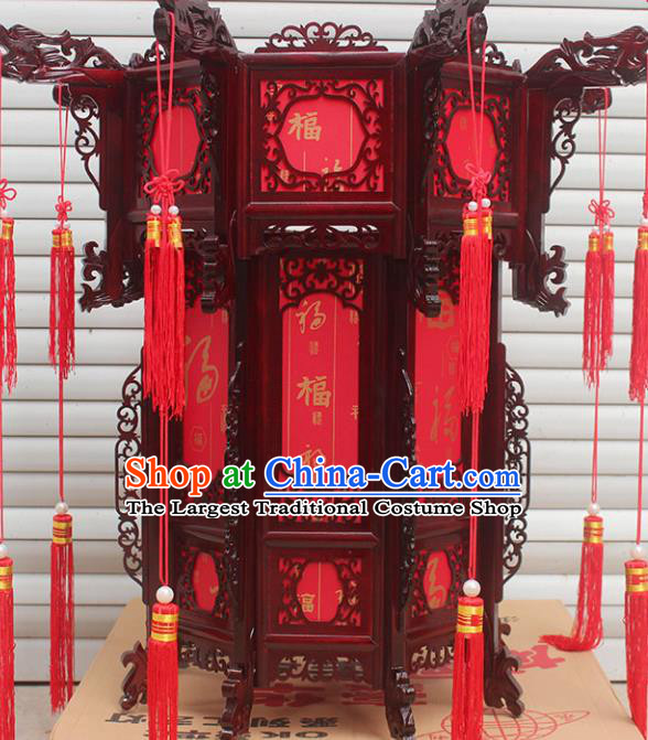 Chinese Traditional Handmade Carving Rosewood Dragon Palace Lantern Asian New Year Lantern Ancient Lamp