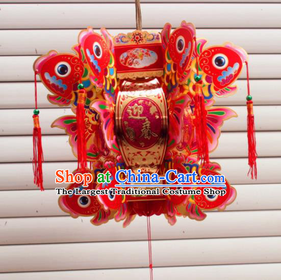 Chinese Traditional Handmade Paper Carving Fishes Red Palace Lantern Asian New Year Lantern Ancient Lamp