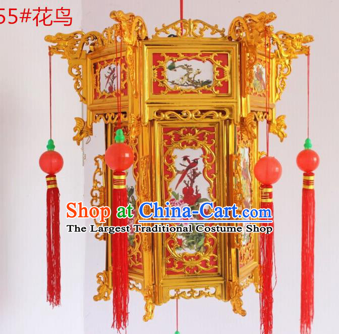 Chinese Traditional Handmade Carving Printing Flowers Birds Palace Lantern Asian New Year Red Lantern Ancient Ceiling Lamp