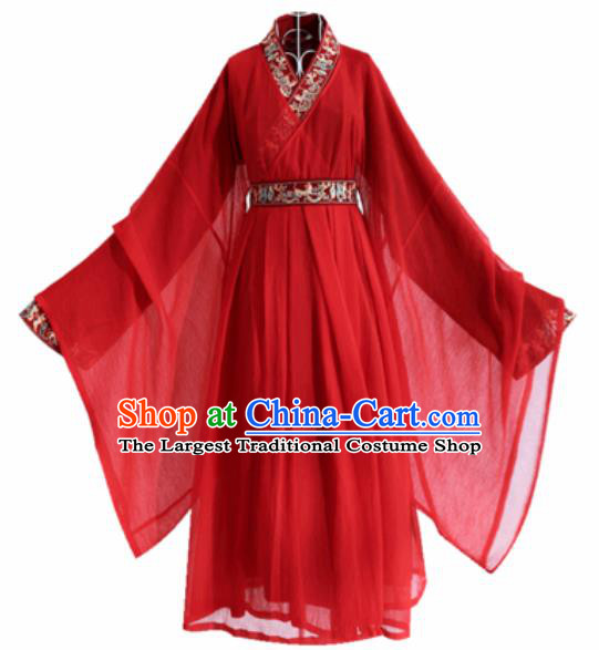 Traditional Chinese Qin Dynasty Palace Lady Red Hanfu Dress Ancient Royal Princess Historical Costumes for Women