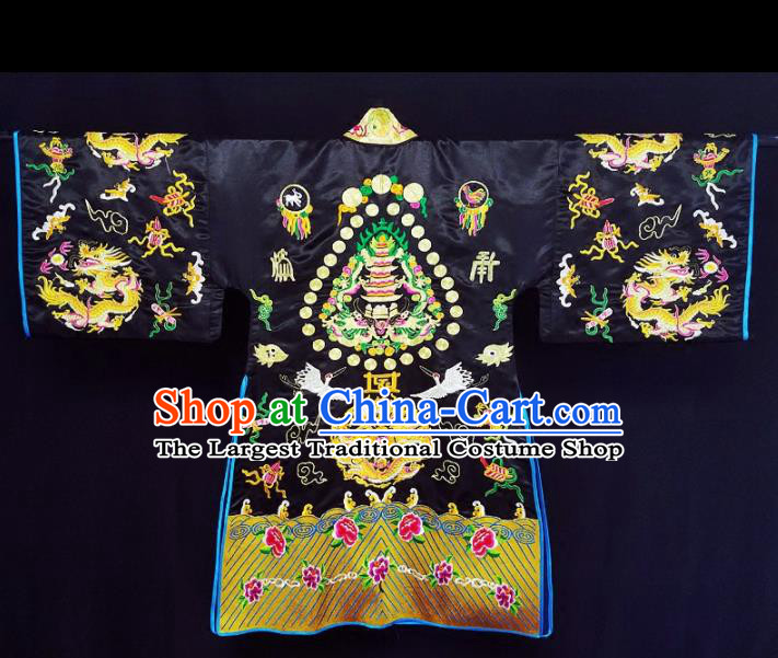 Chinese Ancient Taoist Priest Embroidered Dragon Black Cassocks Traditional Taoism Vestment Costume