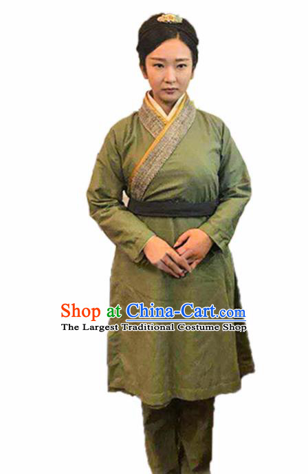 Chinese Traditional Han Dynasty Female Civilian Green Costume Ancient Farmwife Clothing for Women