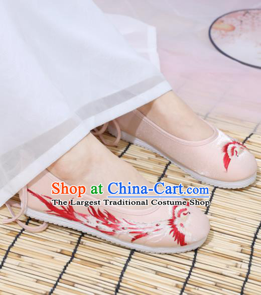 Traditional Chinese National Embroidered Phoenix Pink Shoes Ancient Princess Shoes Handmade Hanfu Shoes for Women