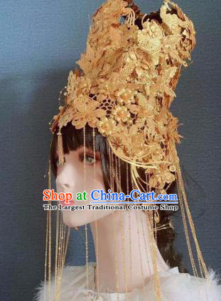 Traditional Chinese Deluxe Golden Butterfly Phoenix Coronet Hair Accessories Halloween Stage Show Headdress for Women