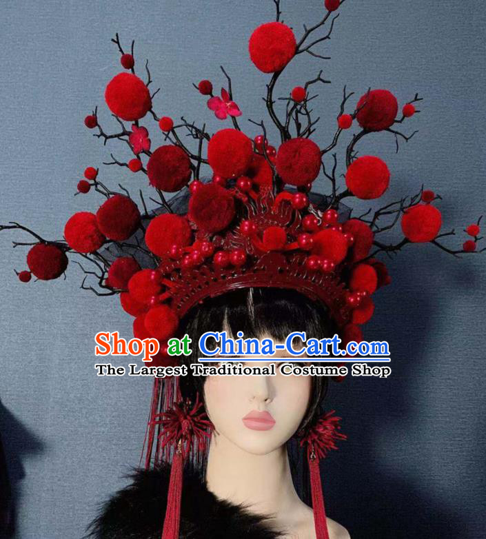 Traditional Chinese Deluxe Red Venonat Phoenix Coronet Hair Accessories Halloween Stage Show Headdress for Women