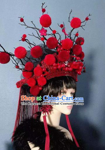 Traditional Chinese Deluxe Red Venonat Phoenix Coronet Hair Accessories Halloween Stage Show Headdress for Women