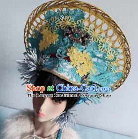 Traditional Chinese Deluxe Blue Hat Phoenix Coronet Hair Accessories Halloween Stage Show Headdress for Women