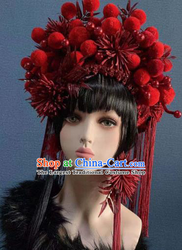 Traditional Chinese Deluxe Palace Red Venonat Phoenix Coronet Hair Accessories Halloween Stage Show Headdress for Women