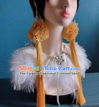 Traditional Chinese Deluxe Yellow Tassel Flowers Ear Accessories Halloween Stage Show Earrings for Women